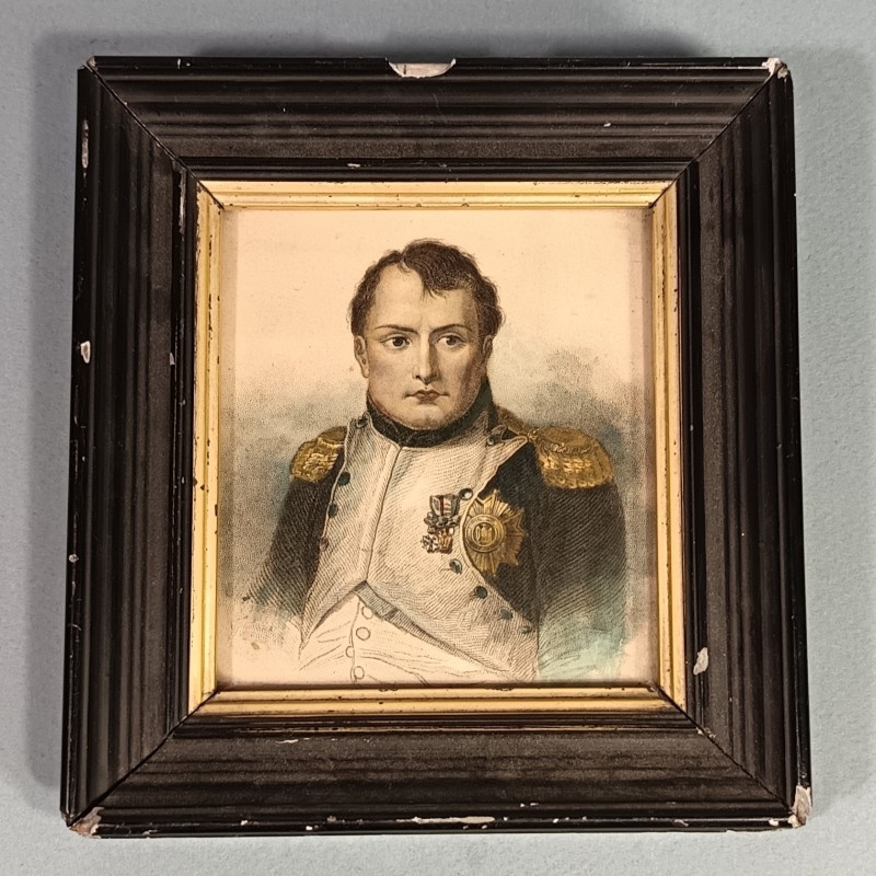 PETIT CADRE SOUVENIR DE L'EMPEREUR NAPOLEON Ier BONAPARTE GRAVURE REHAUSSEE ENCADREMENT ANCIEN